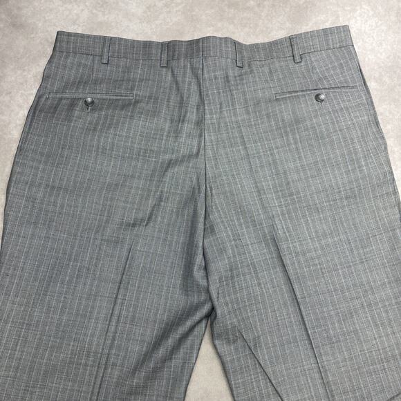 Jos A Bank Mens 39 x 36 No Hem Wool Dress Pants Gray w/blue Pinstripe Flat Front - Picture 4 of 7